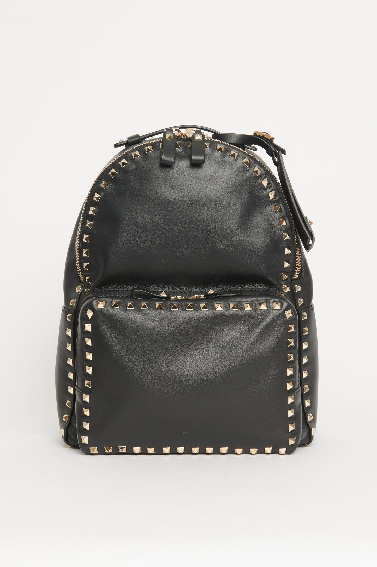 Black Leather Gold Rock Stud Preowned Backpack