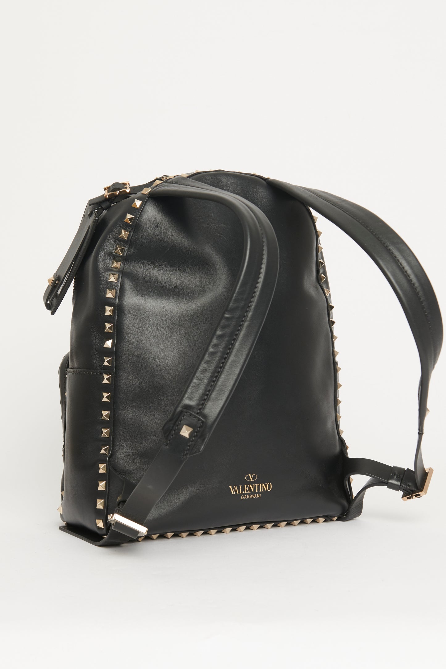 Black Leather Gold Rock Stud Preowned Backpack