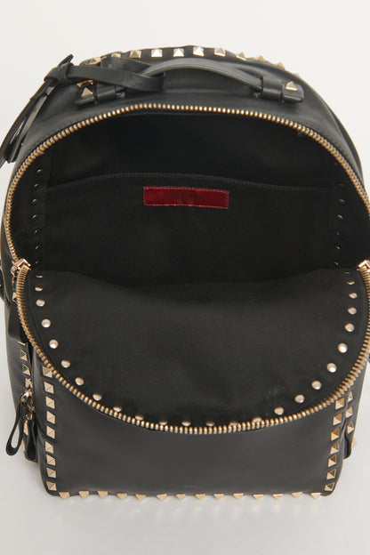 Black Leather Gold Rock Stud Preowned Backpack