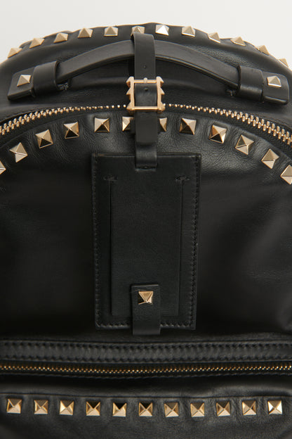 Black Leather Gold Rock Stud Preowned Backpack