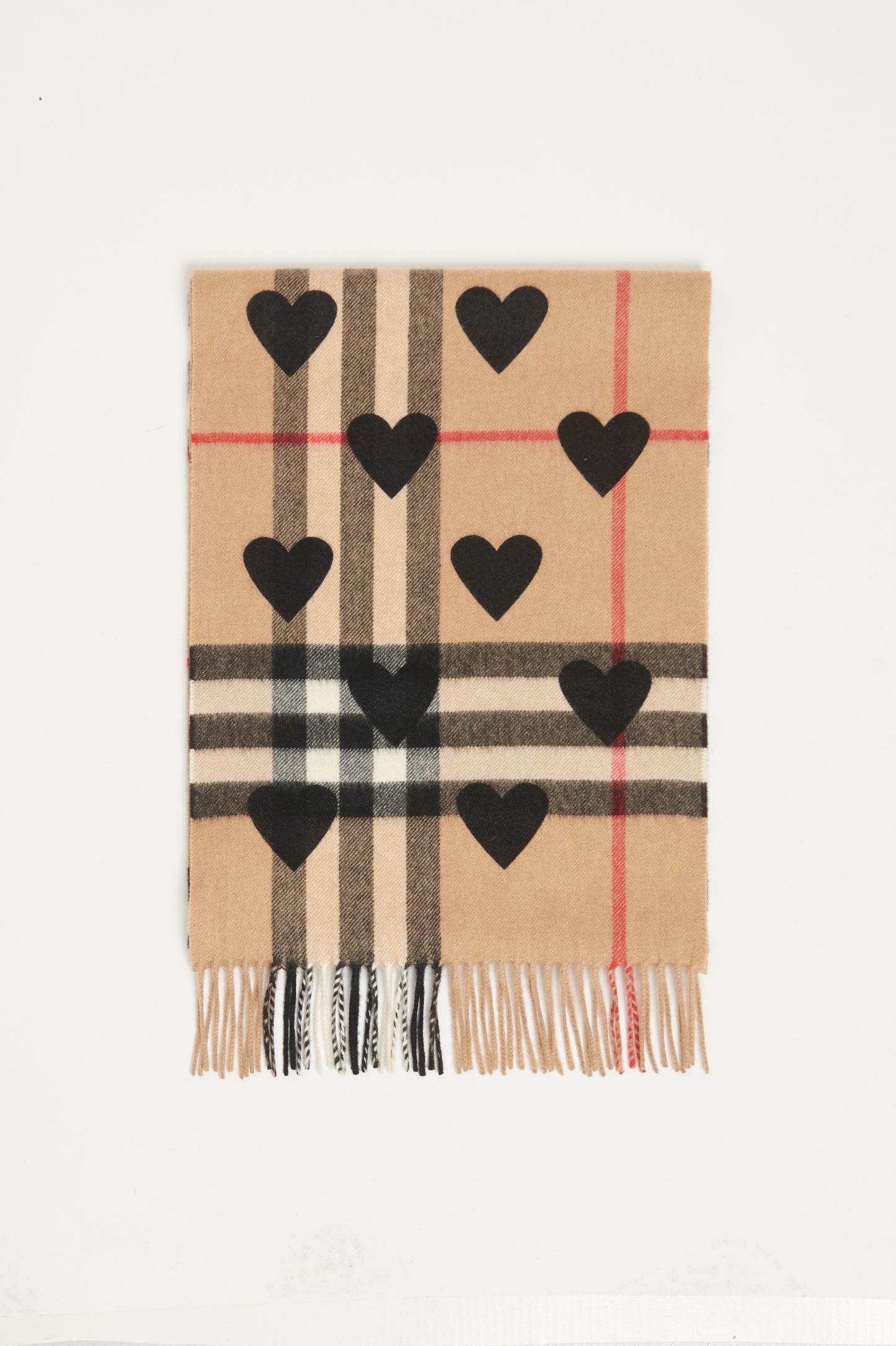 Nova Check and Heart Cashmere Preowned Scarf