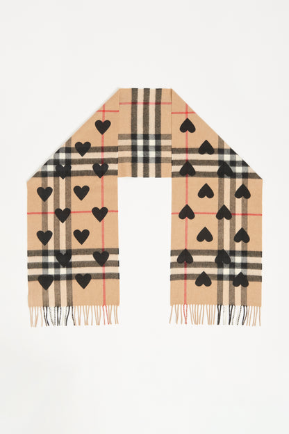 Nova Check and Heart Cashmere Preowned Scarf