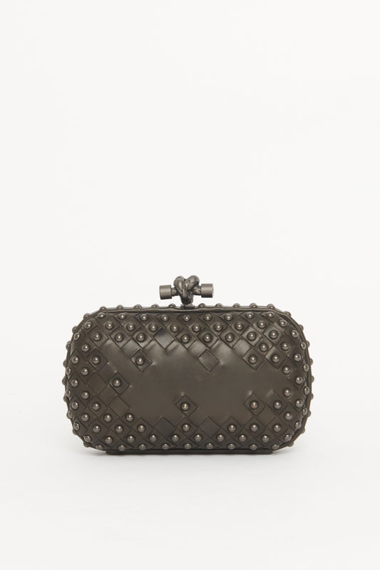 Waxy Nappa Intrecciato Knot Preowned Studded Clutch