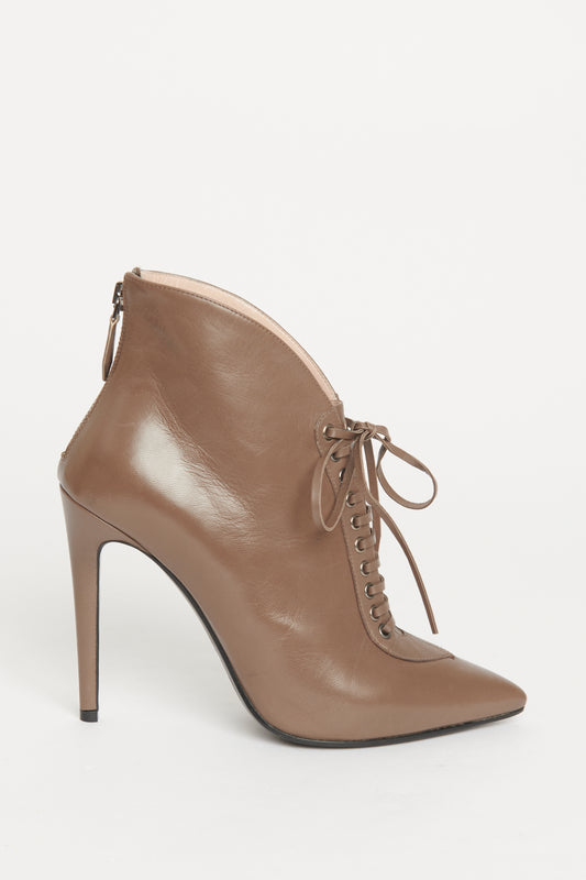 Taupe Lace Up Pointed Toe Preowned Boots