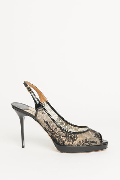 Black Patent Lace Preowned Heels