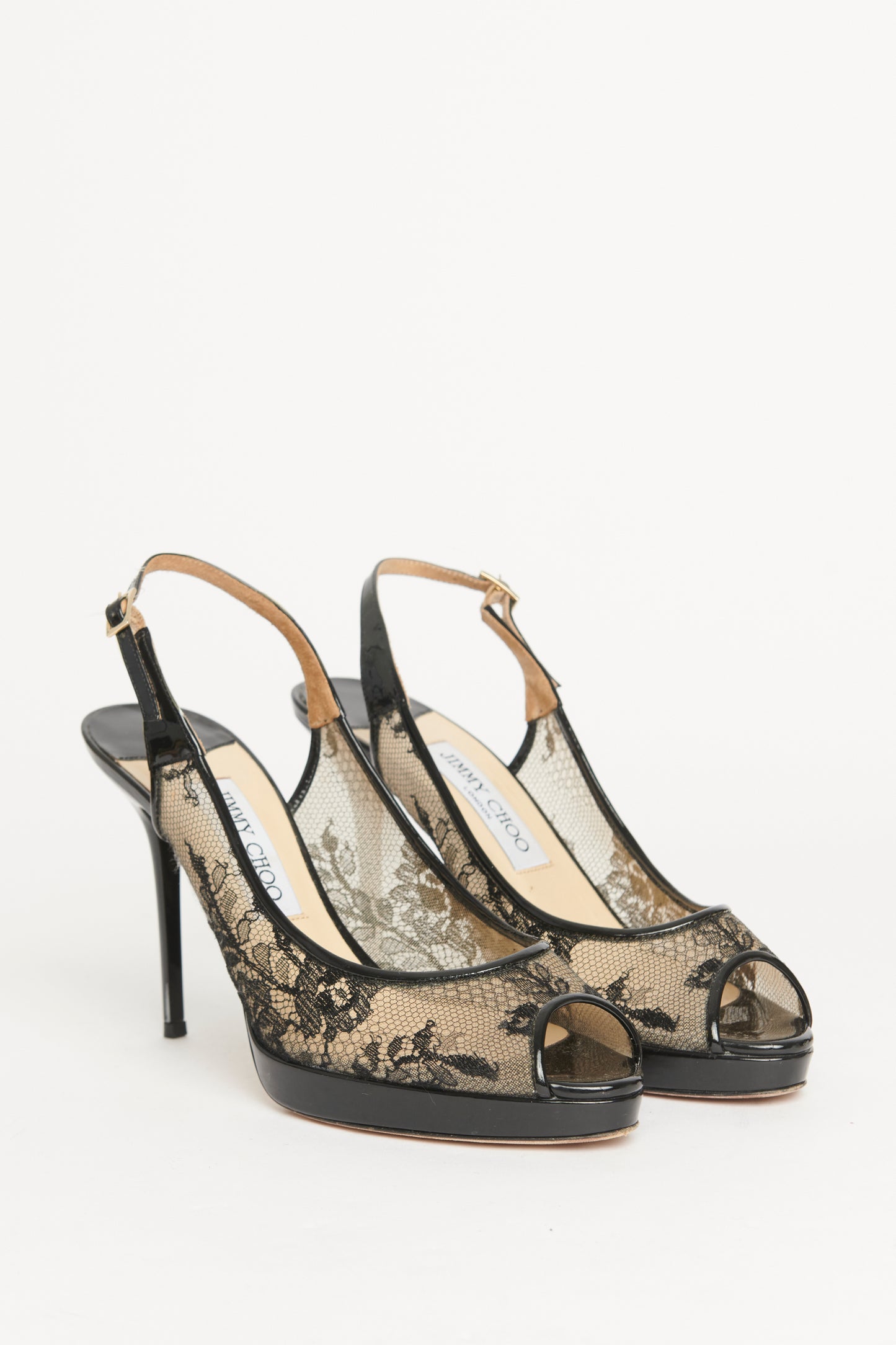 Black Patent Lace Preowned Heels