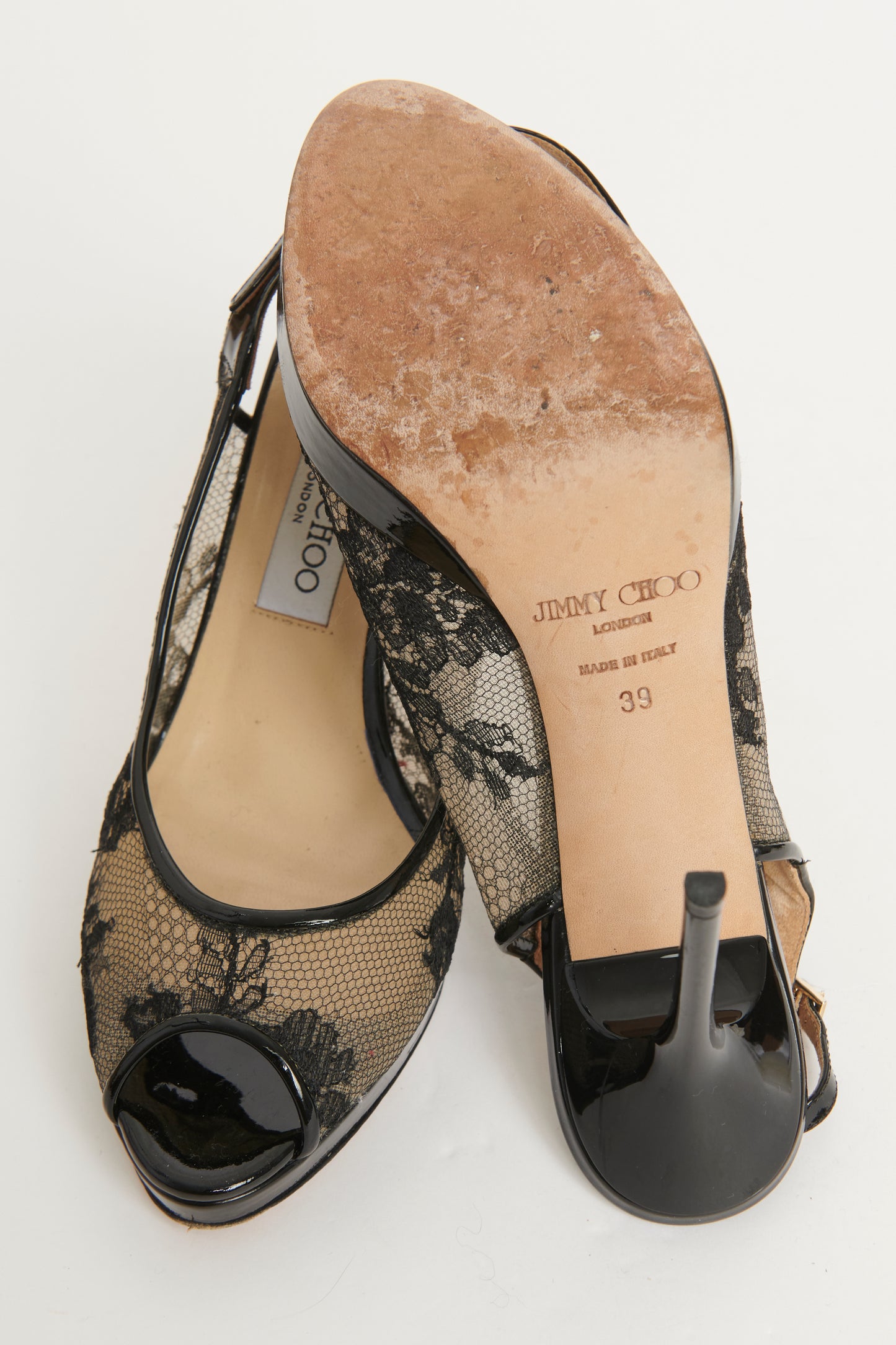 Black Patent Lace Preowned Heels