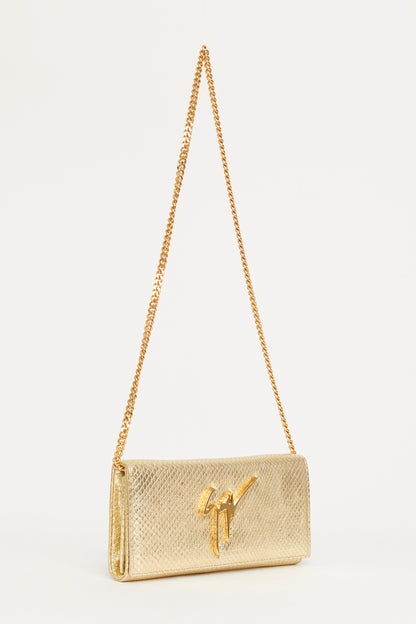 Gold Embossed Leather Preowned Clutch