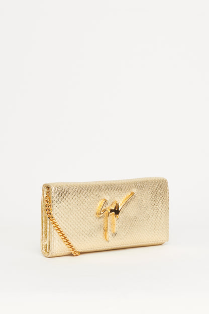 Gold Embossed Leather Preowned Clutch