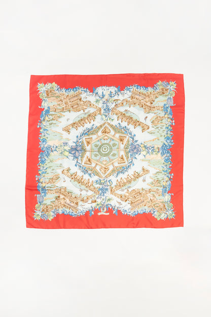 Red Silk Au Pays de Cocagne Preowned Scarf