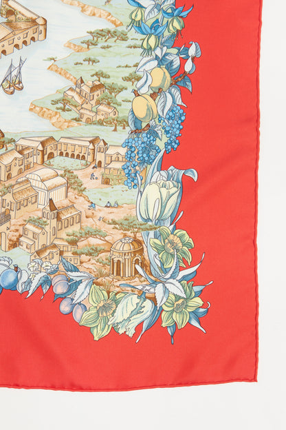 Red Silk Au Pays de Cocagne Preowned Scarf