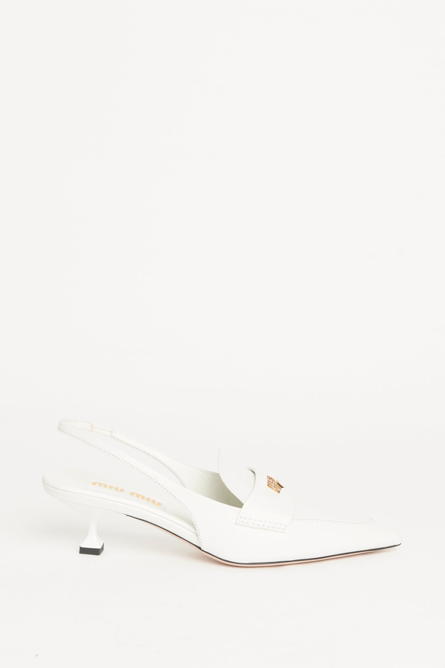 White Leather Preowned Penny Loafer Slingback Pumps