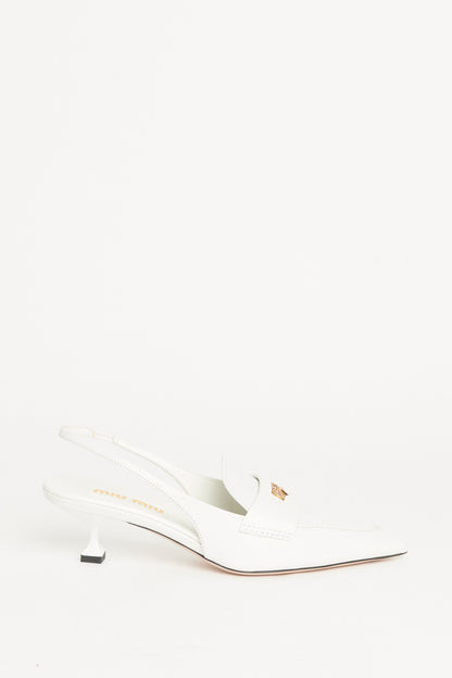 White Leather Preowned Penny Loafer Slingback Pumps