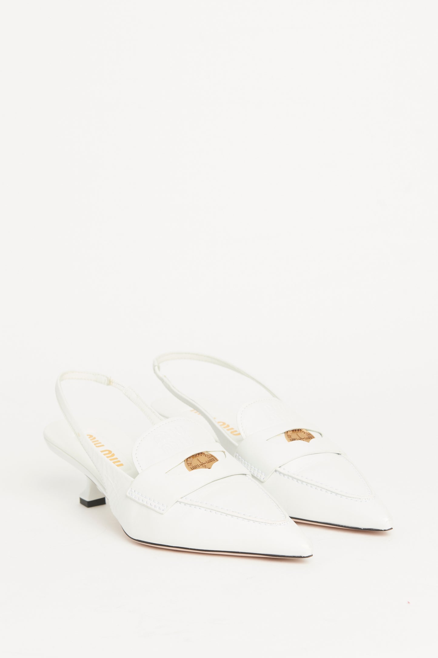 White Leather Preowned Penny Loafer Slingback Pumps