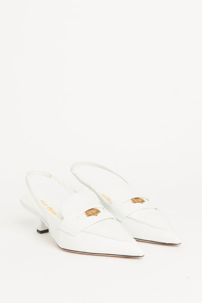 White Leather Preowned Penny Loafer Slingback Pumps