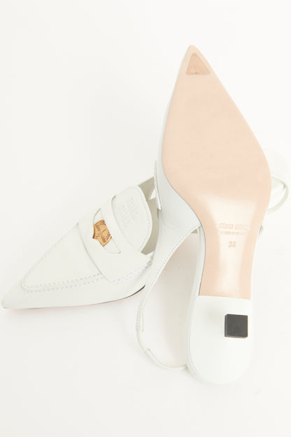 White Leather Preowned Penny Loafer Slingback Pumps