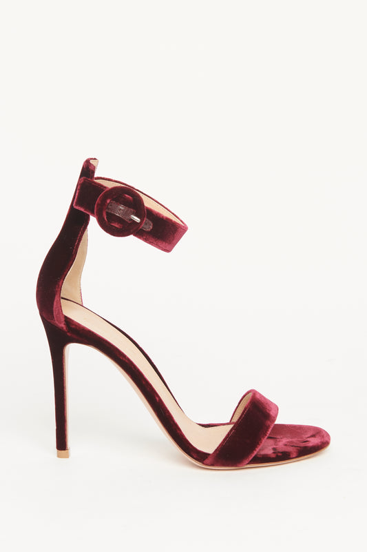 Burgundy Velvet Preowned Portofino Heeled Sandals