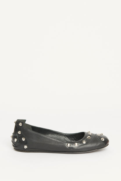 Black Leather Studded Preowned Flats