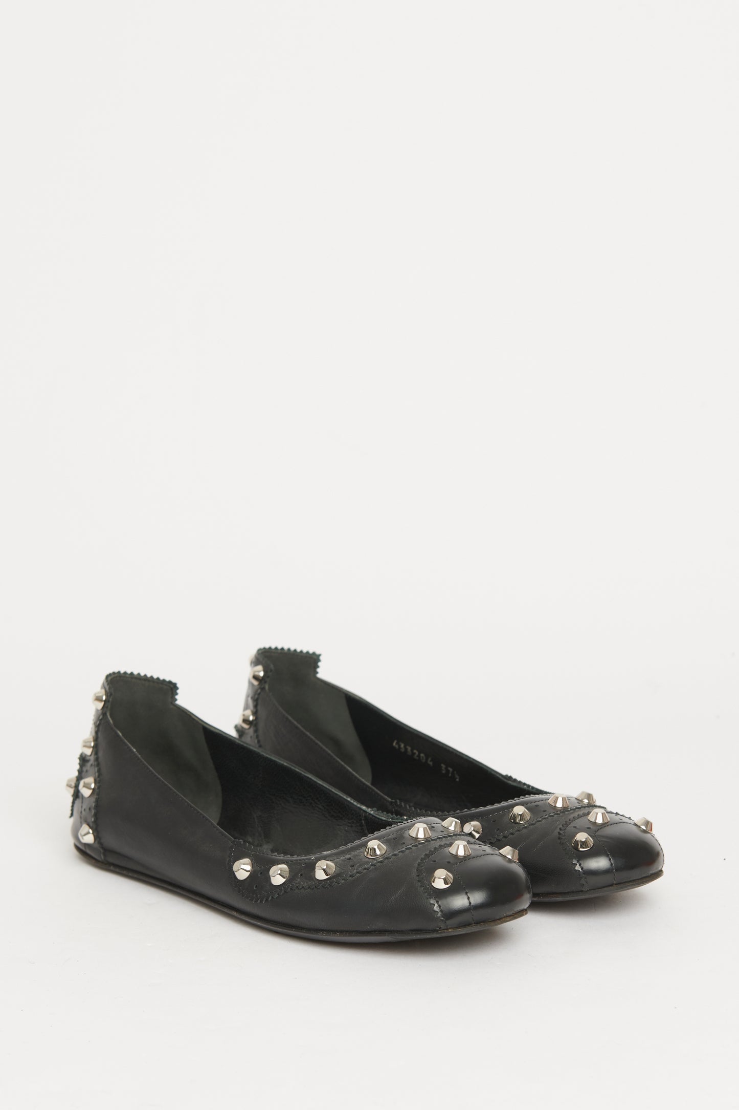 Black Leather Studded Preowned Flats