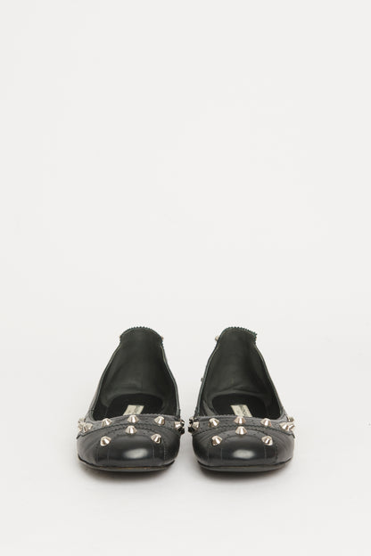 Black Leather Studded Preowned Flats