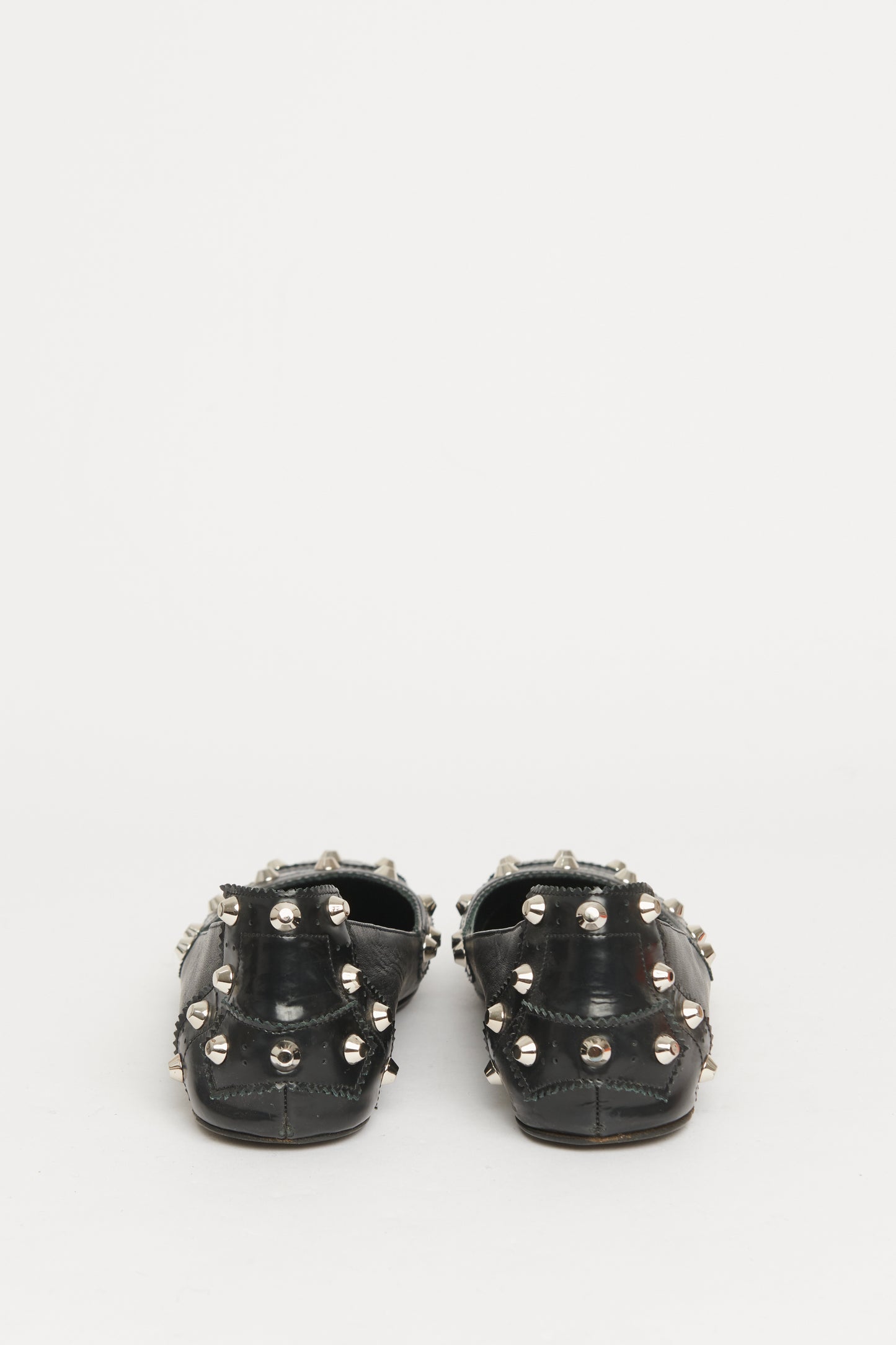 Black Leather Studded Preowned Flats