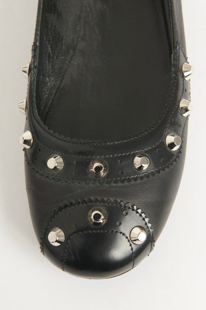 Black Leather Studded Preowned Flats