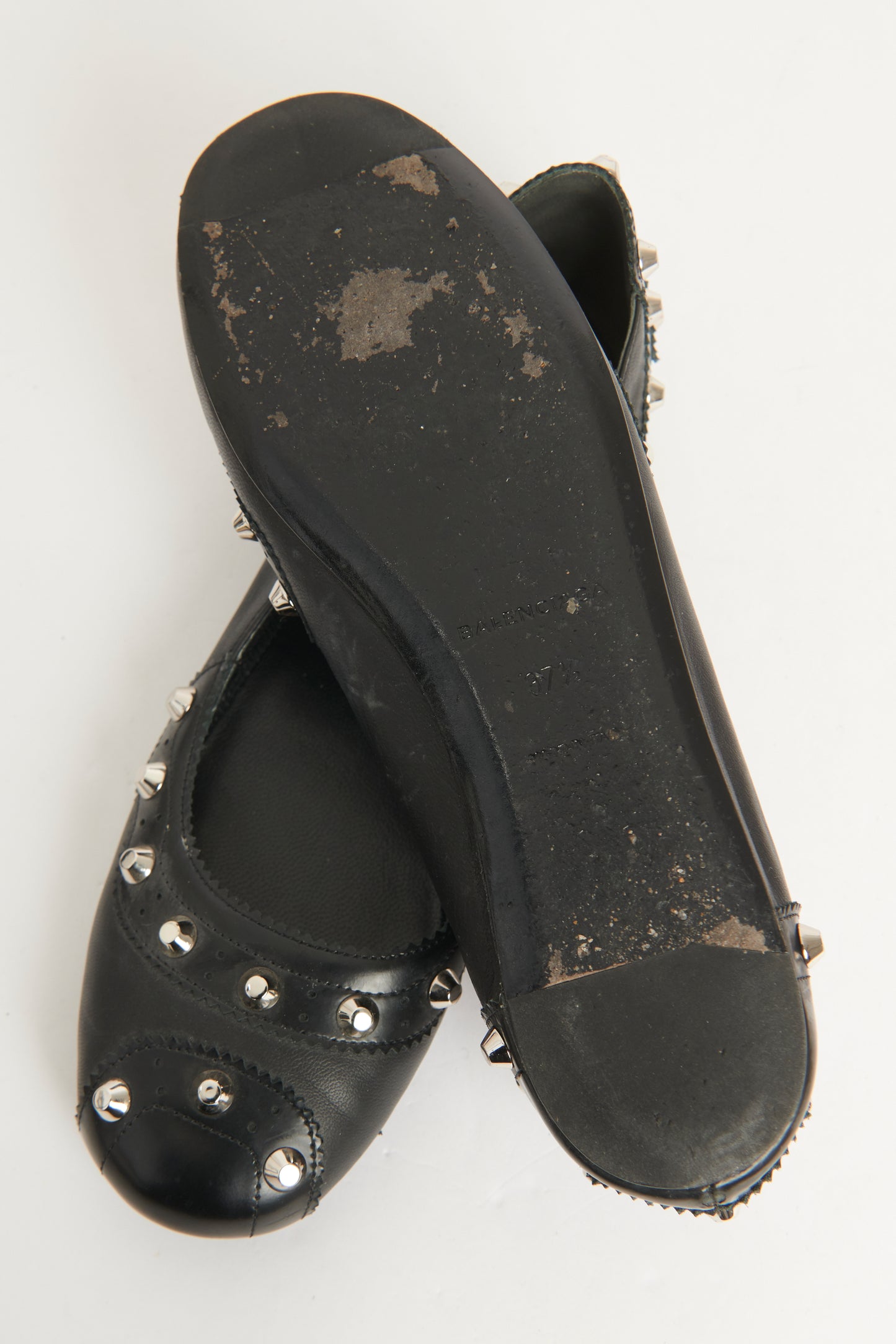 Black Leather Studded Preowned Flats