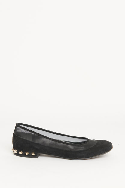 Black Suede Mesh Preowned Studded Flats