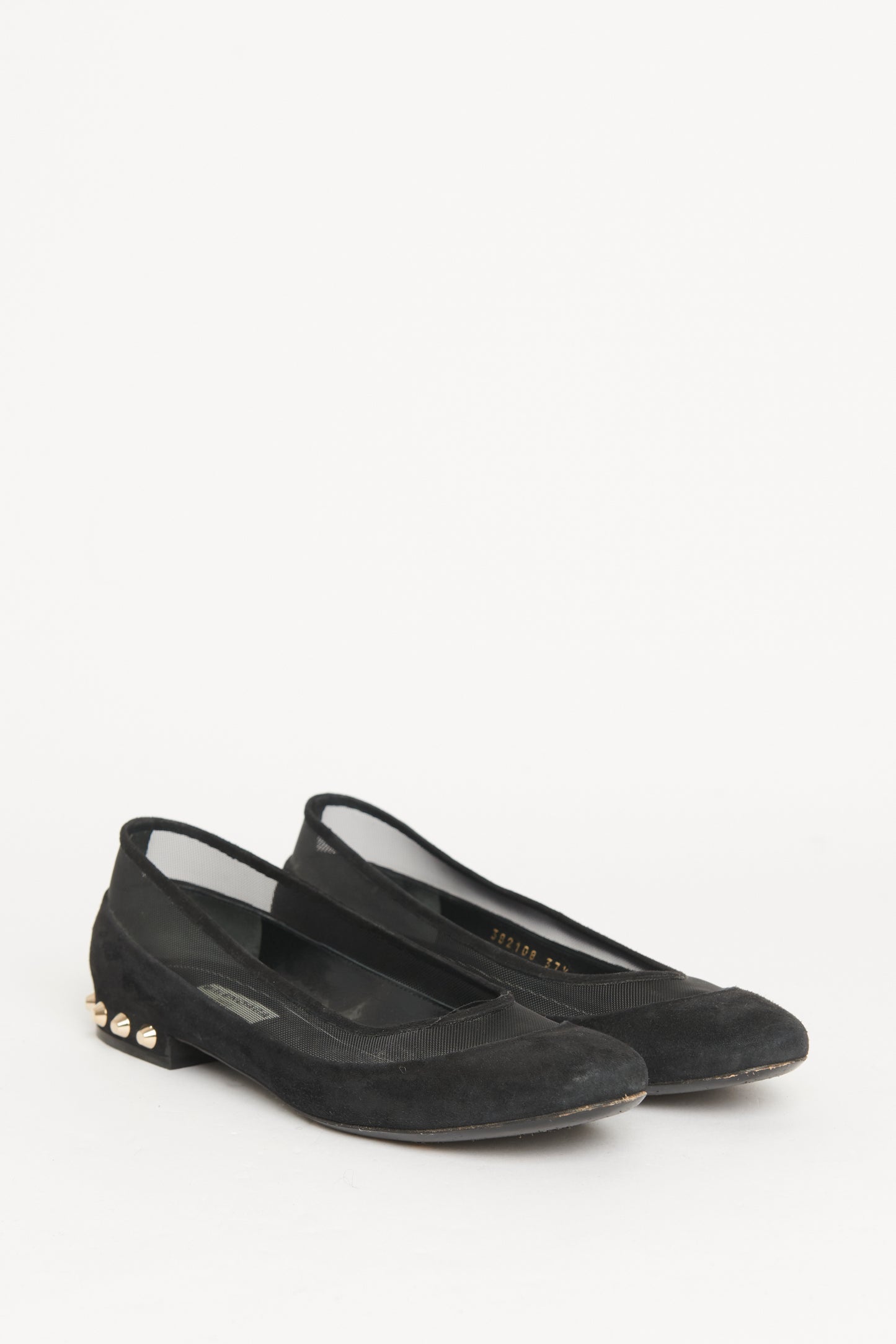 Black Suede Mesh Preowned Studded Flats