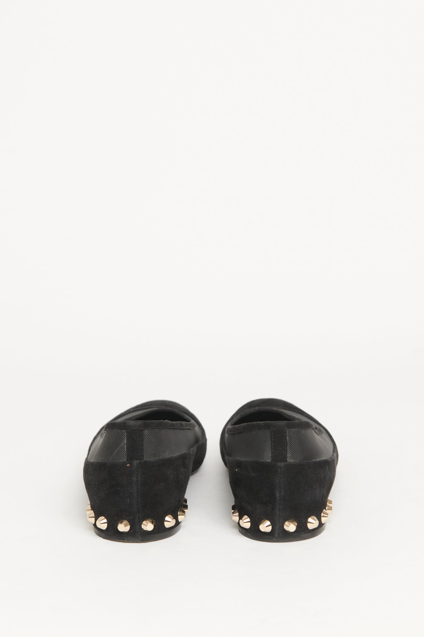 Black Suede Mesh Preowned Studded Flats