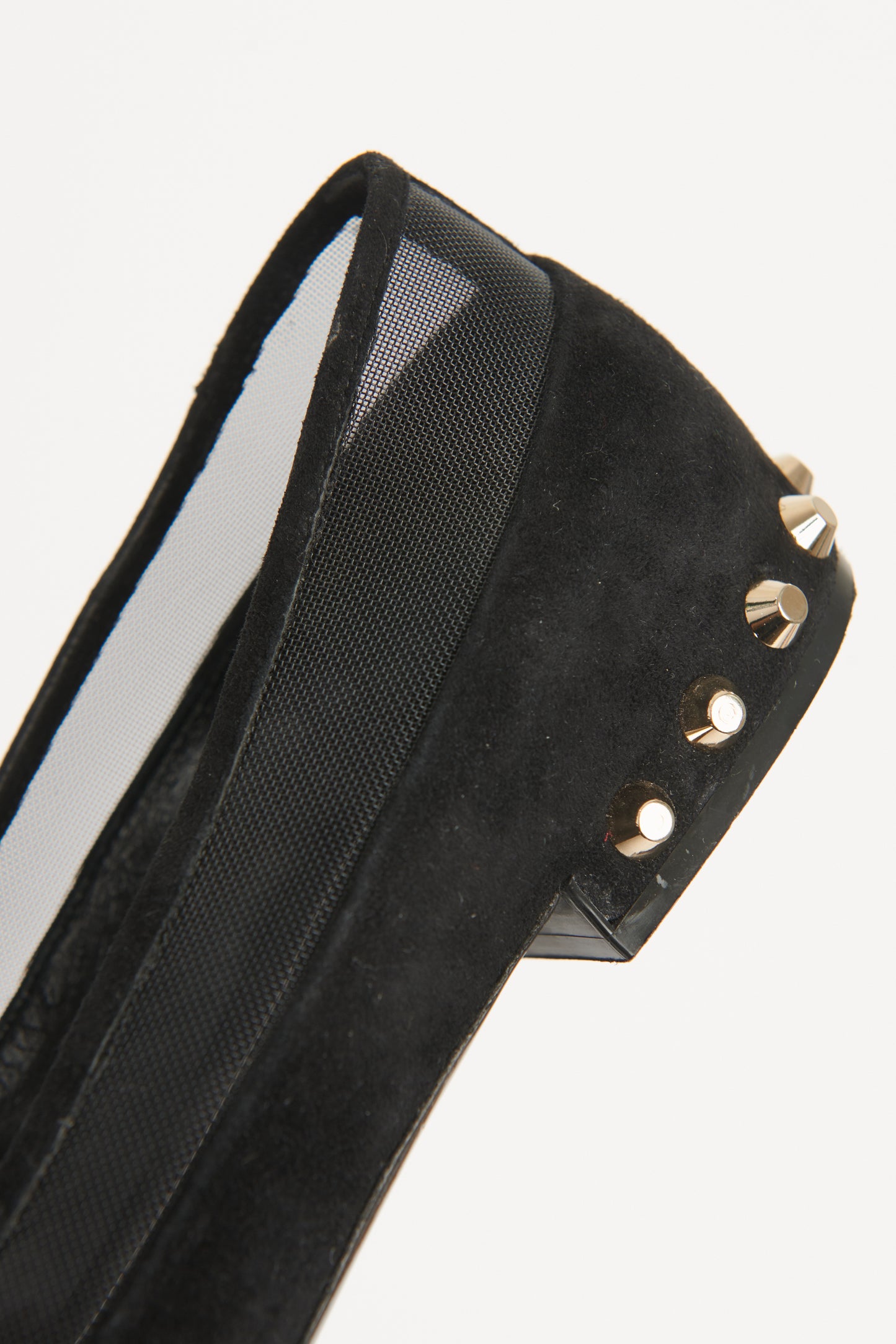 Black Suede Mesh Preowned Studded Flats