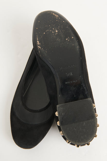 Black Suede Mesh Preowned Studded Flats