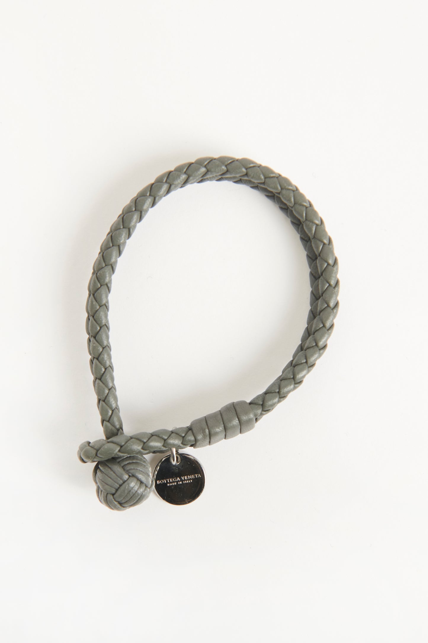 Grey Intrecciato Braided Leather Preowned Bracelet