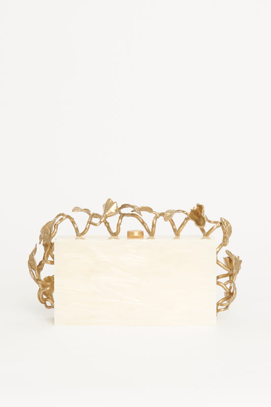 Fana Marbled Acrylic Gold-tone Preowned Clutch