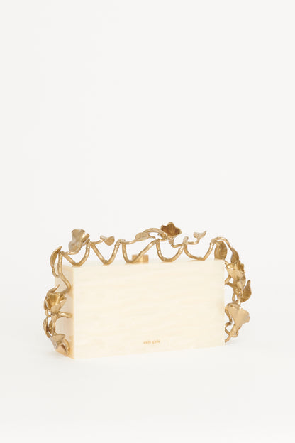 Fana Marbled Acrylic Gold-tone Preowned Clutch