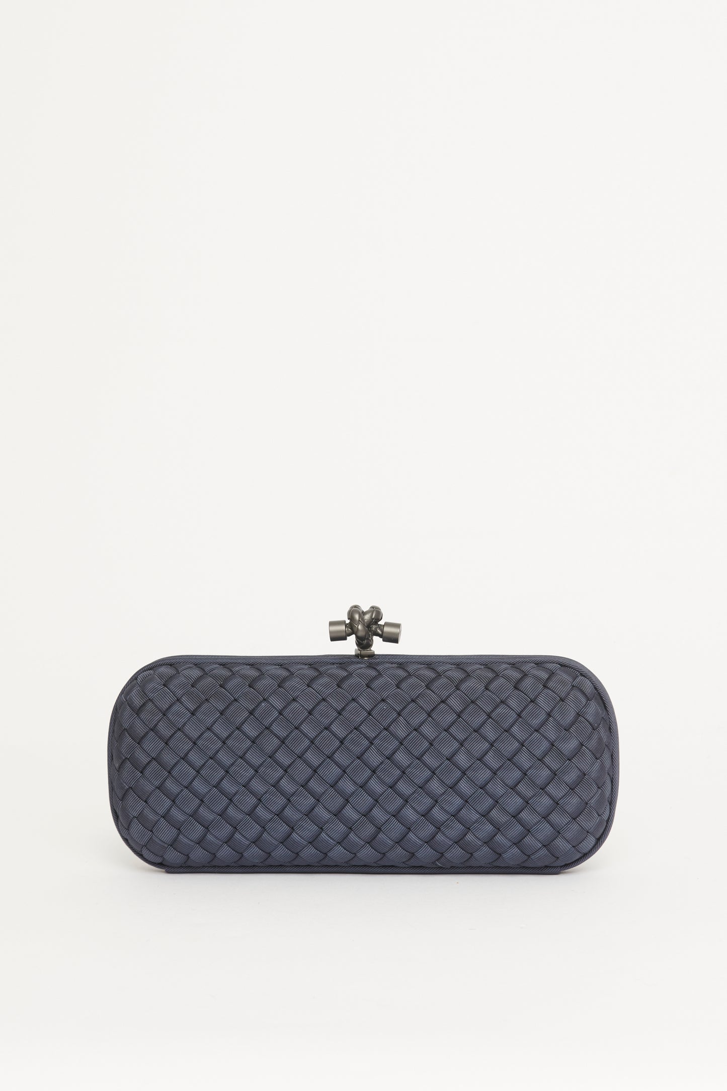 Blue Satin Intrecciato Stretch Preowned Knot Clutch