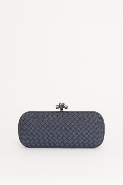 Blue Satin Intrecciato Stretch Preowned Knot Clutch