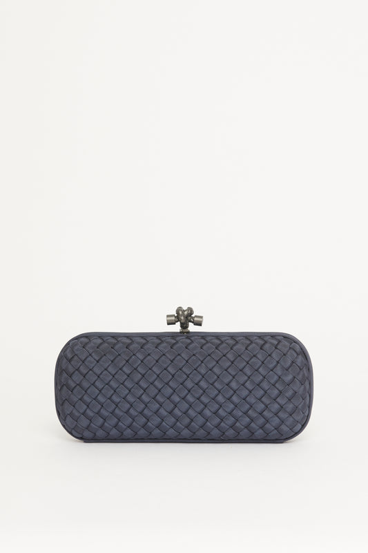 Blue Satin Intrecciato Stretch Preowned Knot Clutch