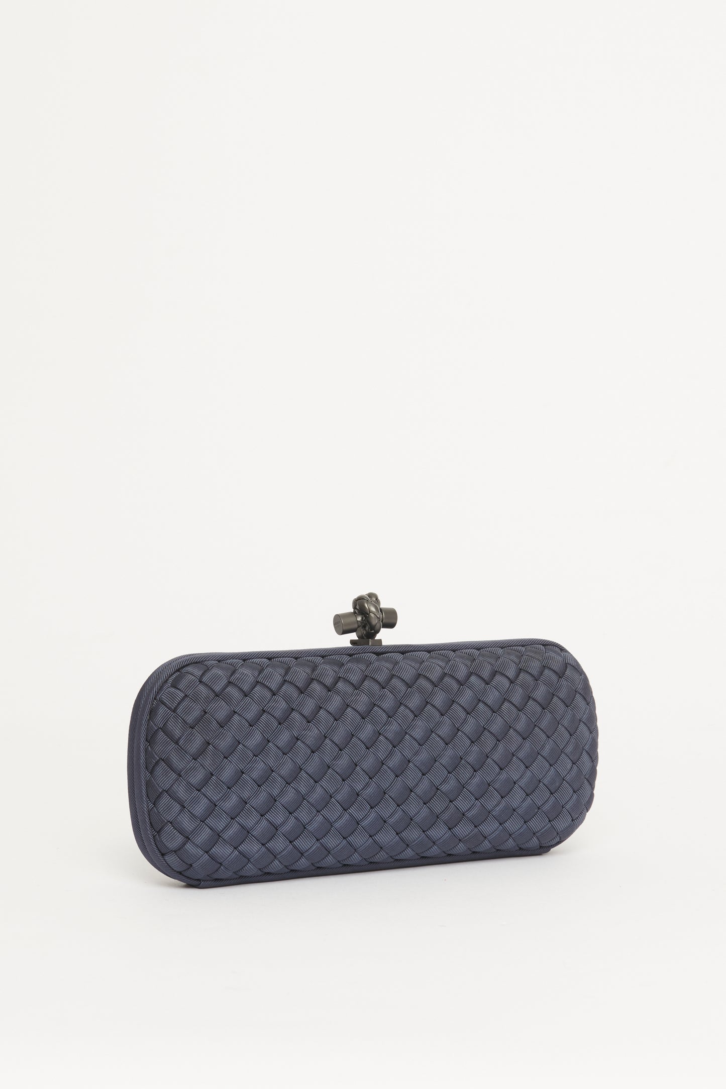 Blue Satin Intrecciato Stretch Preowned Knot Clutch