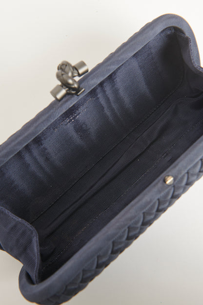 Blue Satin Intrecciato Stretch Preowned Knot Clutch