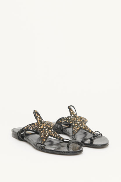 Black Studded Star Dust Preowned Sandals