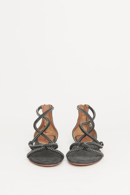 Grey Suede Knot Preowned Flat Sandals