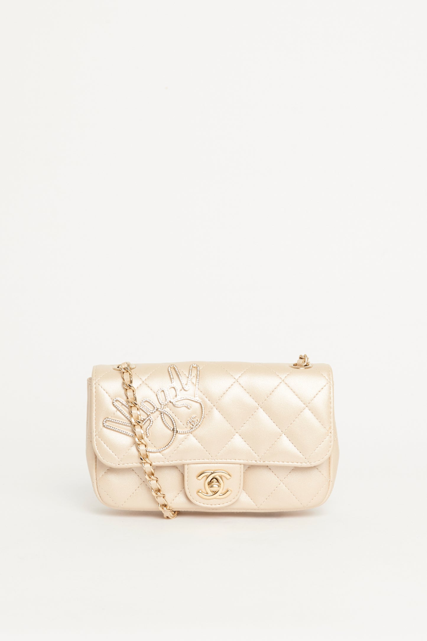 2018 Gold Quilted Lambskin Peace Sign Preowned Mini Bag