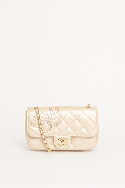 2018 Gold Quilted Lambskin Peace Sign Preowned Mini Bag