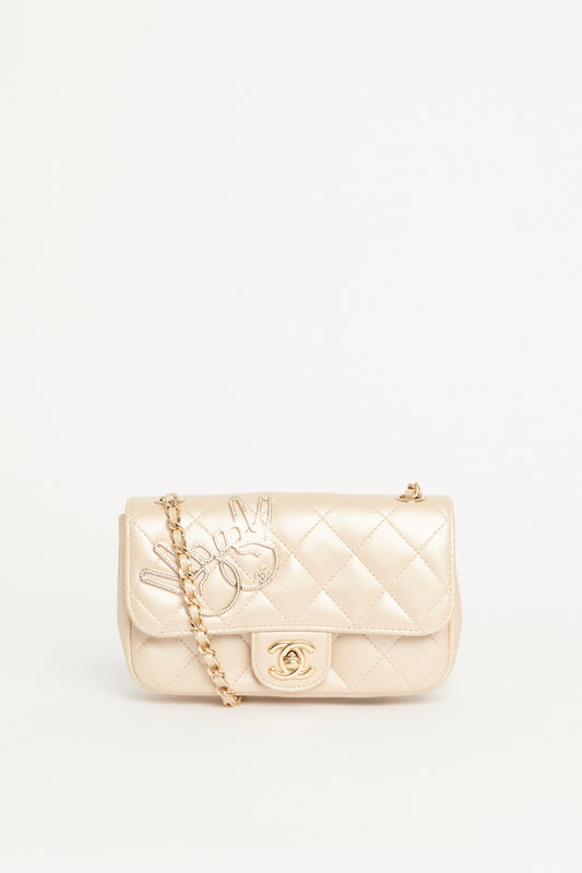 2018 Gold Quilted Lambskin Peace Sign Preowned Mini Bag