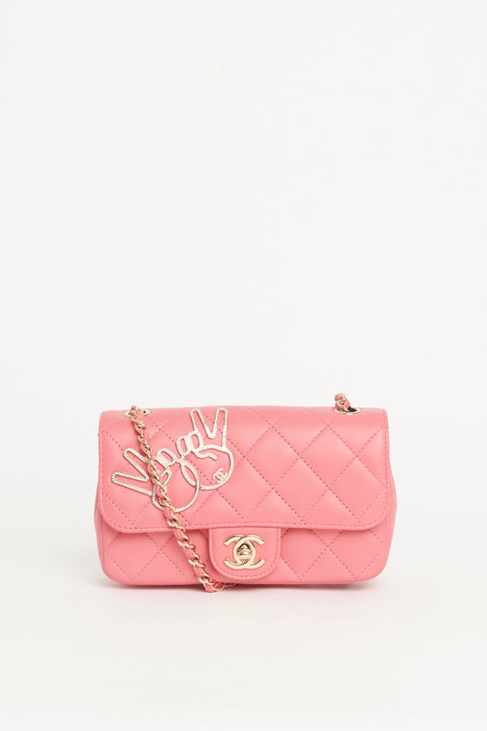 2017 Pink Quilted Lambskin Peace Sign Preowned Mini Bag