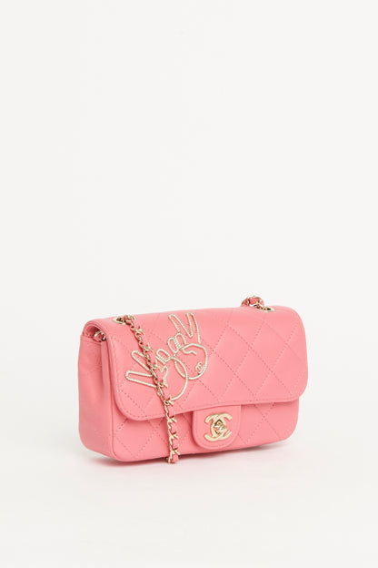 2017 Pink Quilted Lambskin Peace Sign Preowned Mini Bag