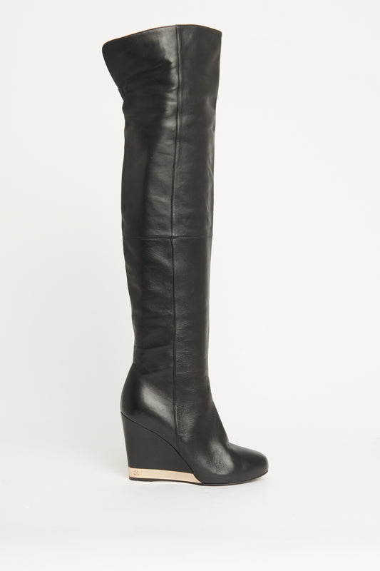 2015 Black Lambskin Over The Knee Preowned Boots