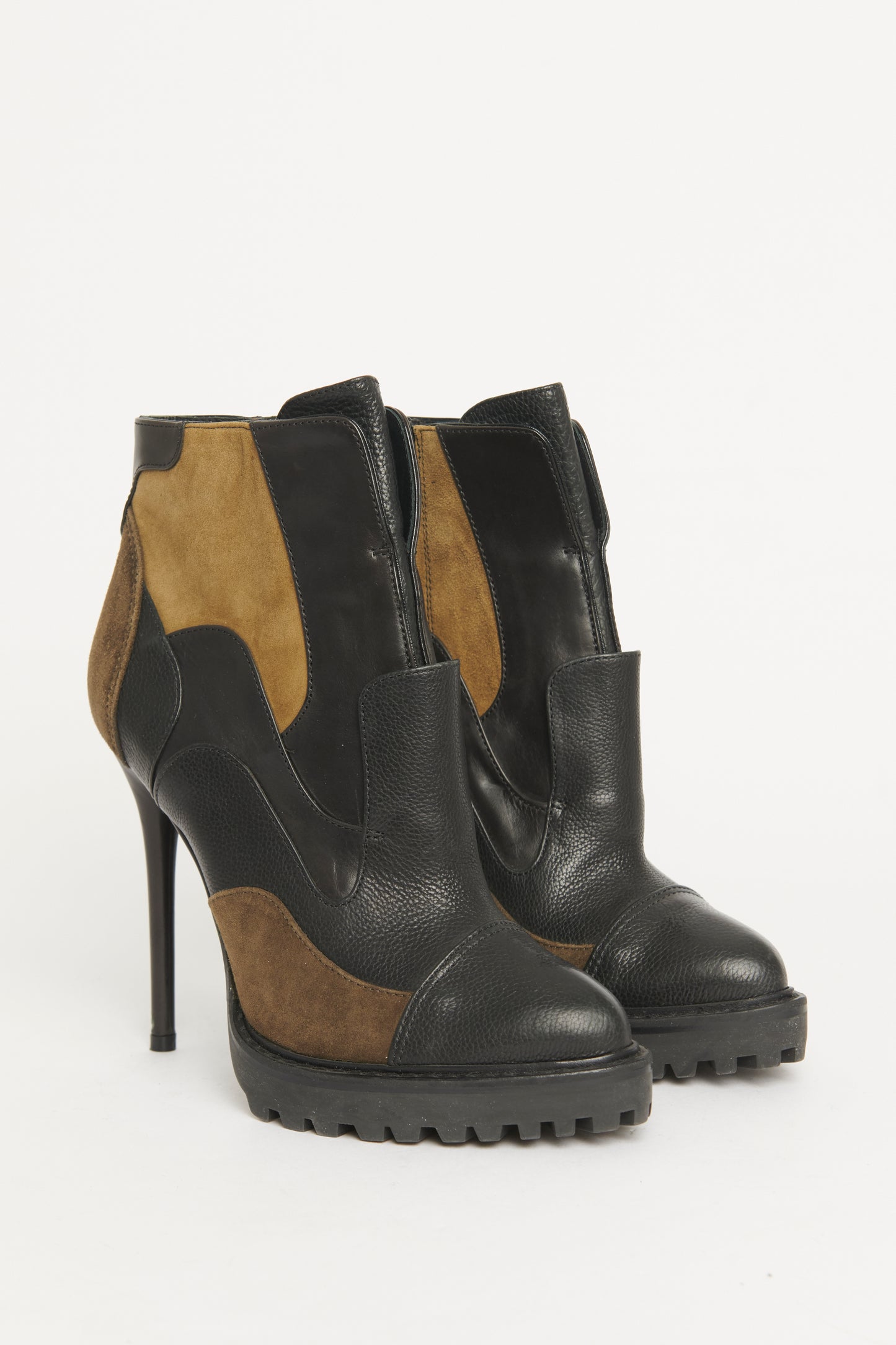 Leather and Suede Panelled Preowned Ankle Boots