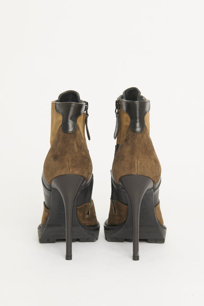 Leather and Suede Panelled Preowned Ankle Boots